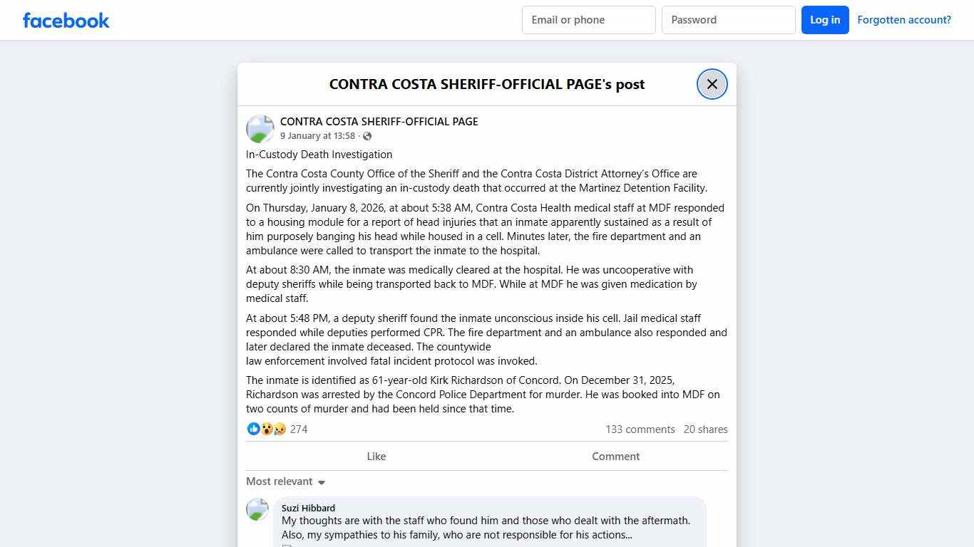 In-Custody Death... - CONTRA COSTA SHERIFF-OFFICIAL PAGE | Facebook